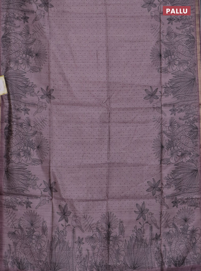 Semi tussar saree pastel pink with allover butta prints and long printed border