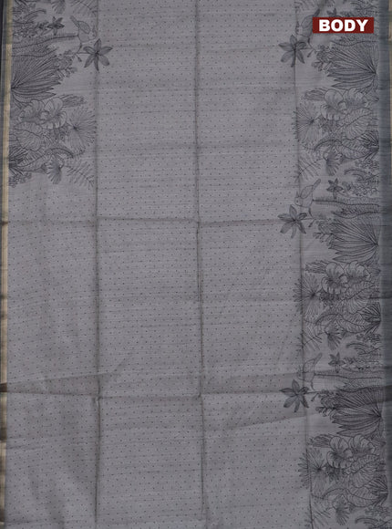 Semi tussar saree grey with allover butta prints and long printed border