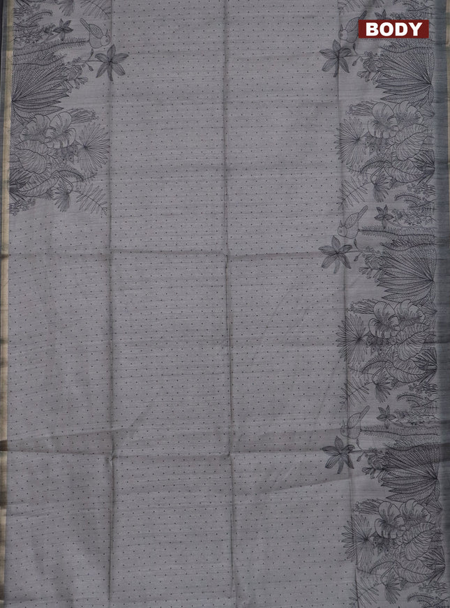 Semi tussar saree grey with allover butta prints and long printed border