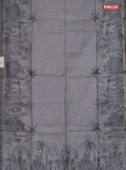 Semi tussar saree grey with allover butta prints and long printed border