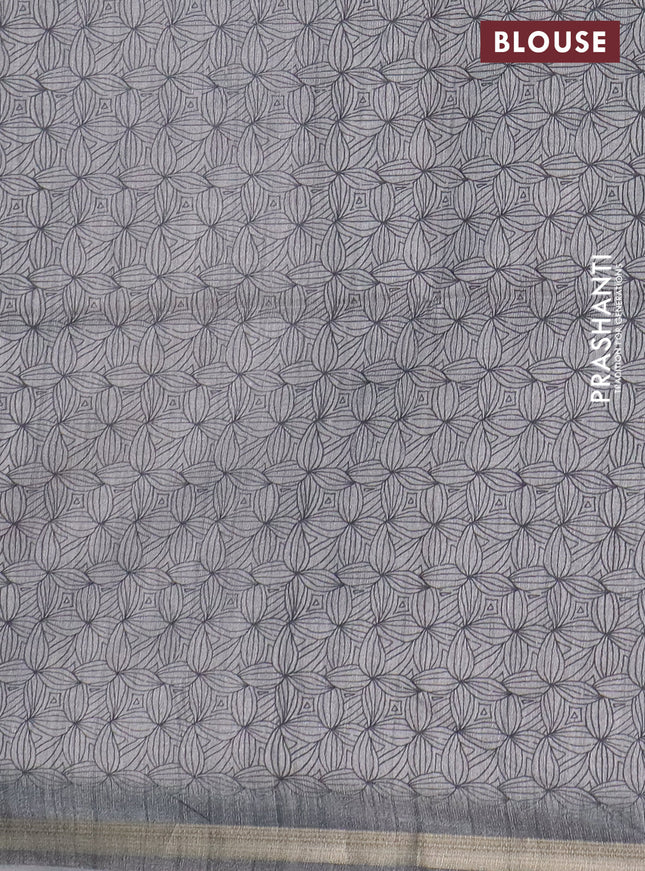 Semi tussar saree grey with allover butta prints and long printed border