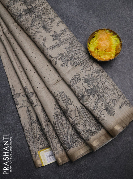 Semi tussar saree beige with allover butta prints and long printed border