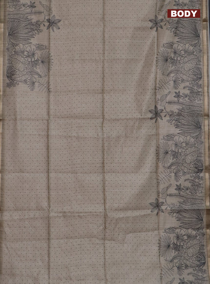 Semi tussar saree beige with allover butta prints and long printed border