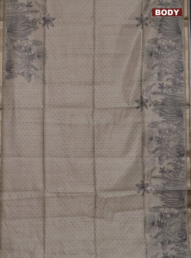 Semi tussar saree beige with allover butta prints and long printed border