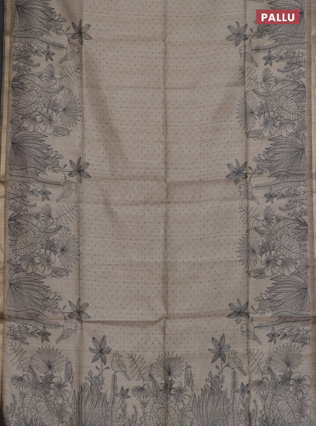 Semi tussar saree beige with allover butta prints and long printed border