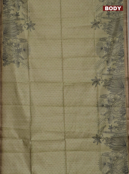 Semi tussar saree pastel green with allover butta prints and long printed border