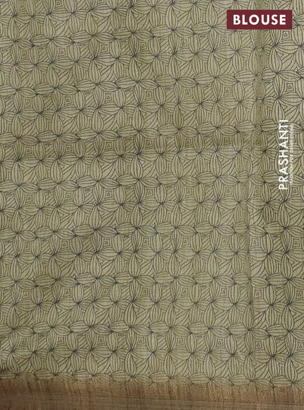 Semi tussar saree pastel green with allover butta prints and long printed border