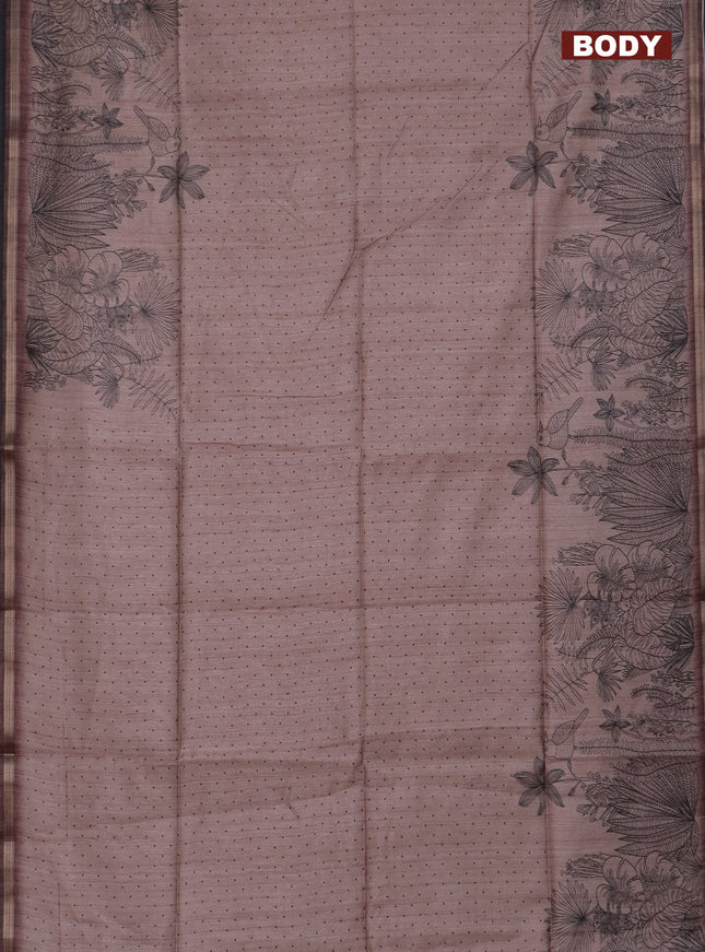 Semi tussar saree pastel brown with allover butta prints and long printed border