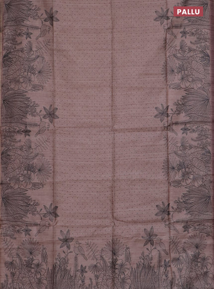 Semi tussar saree pastel brown with allover butta prints and long printed border