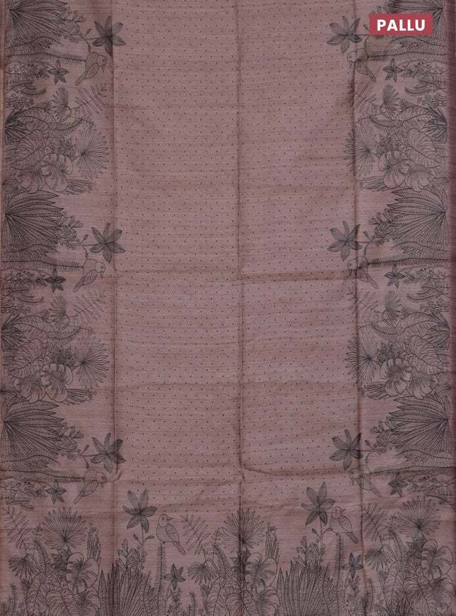 Semi tussar saree pastel brown with allover butta prints and long printed border