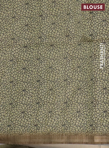 Semi tussar saree pastel green with allover butta prints and long printed border