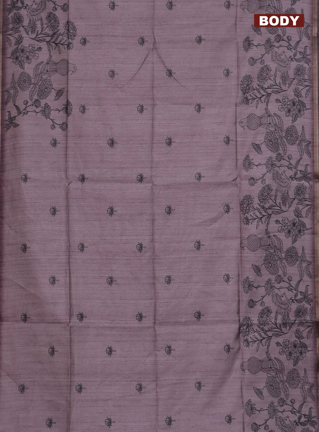 Semi tussar saree pastel pink with allover butta prints and long printed border