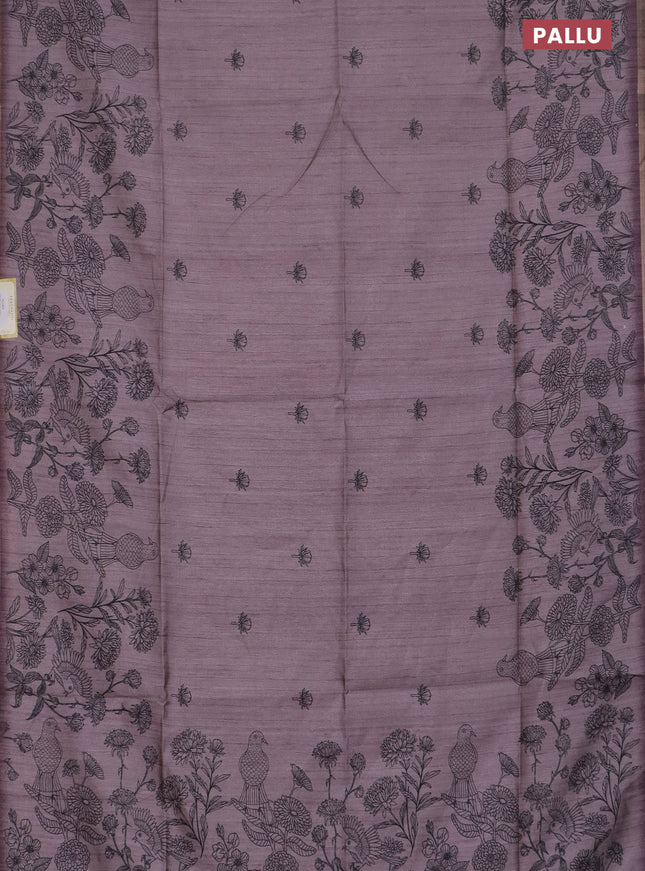 Semi tussar saree pastel pink with allover butta prints and long printed border