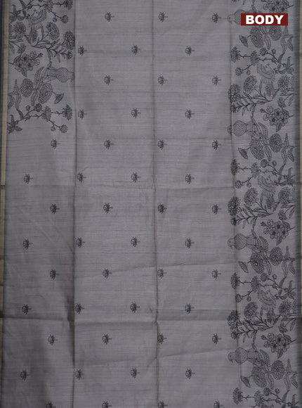 Semi tussar saree grey with allover butta prints and long printed border