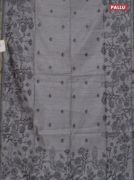 Semi tussar saree grey with allover butta prints and long printed border