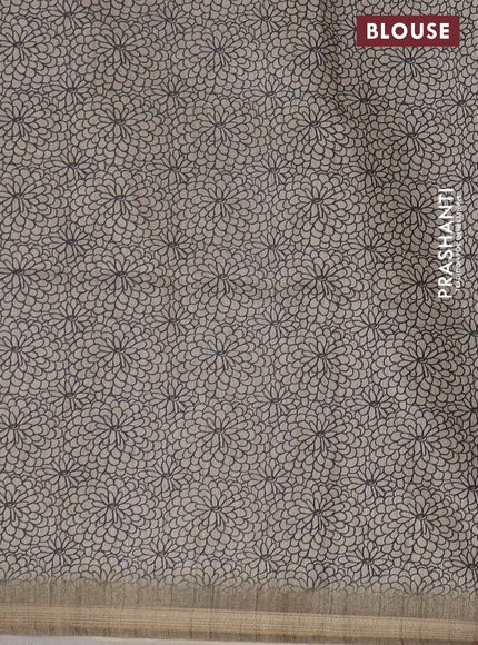 Semi tussar saree dark beige with allover butta prints and long printed border