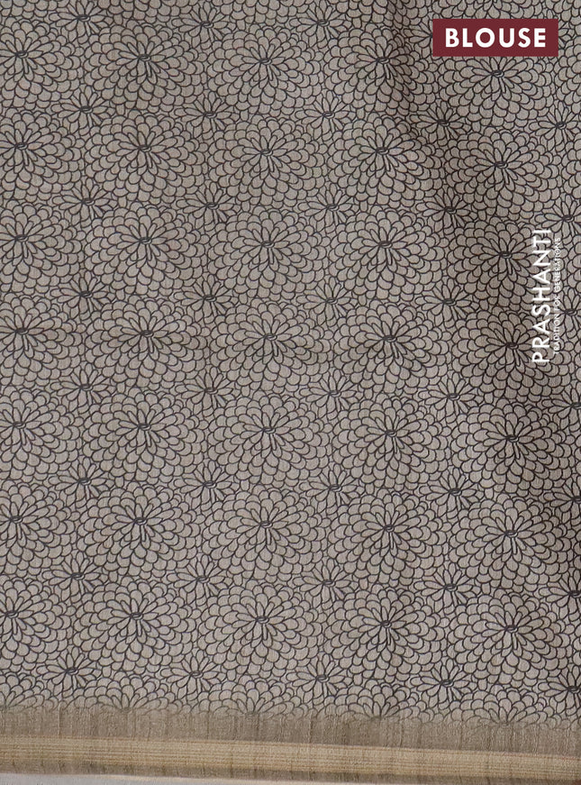 Semi tussar saree dark beige with allover butta prints and long printed border