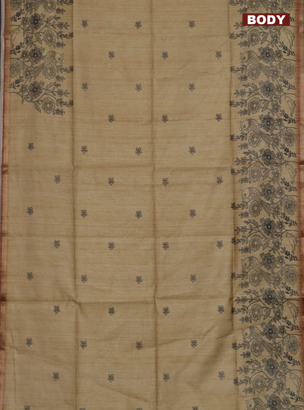 Semi tussar saree sandal with allover floral butta prints and long printed border