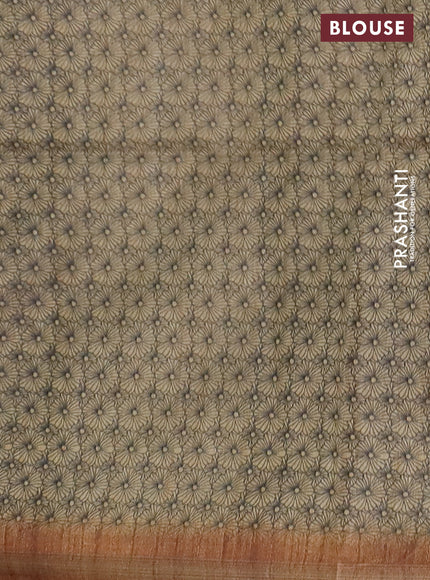 Semi tussar saree sandal with allover floral butta prints and long printed border