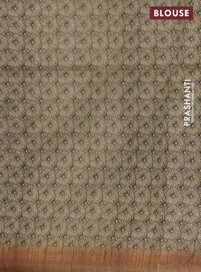 Semi tussar saree sandal with allover floral butta prints and long printed border