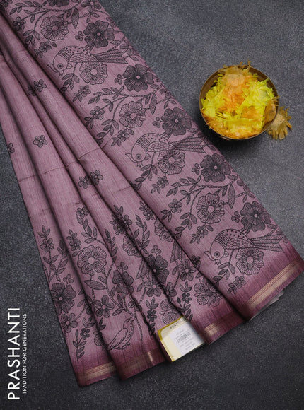 Semi tussar saree pastel pink with allover floral butta prints and long printed border
