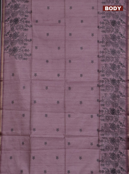 Semi tussar saree pastel pink with allover floral butta prints and long printed border