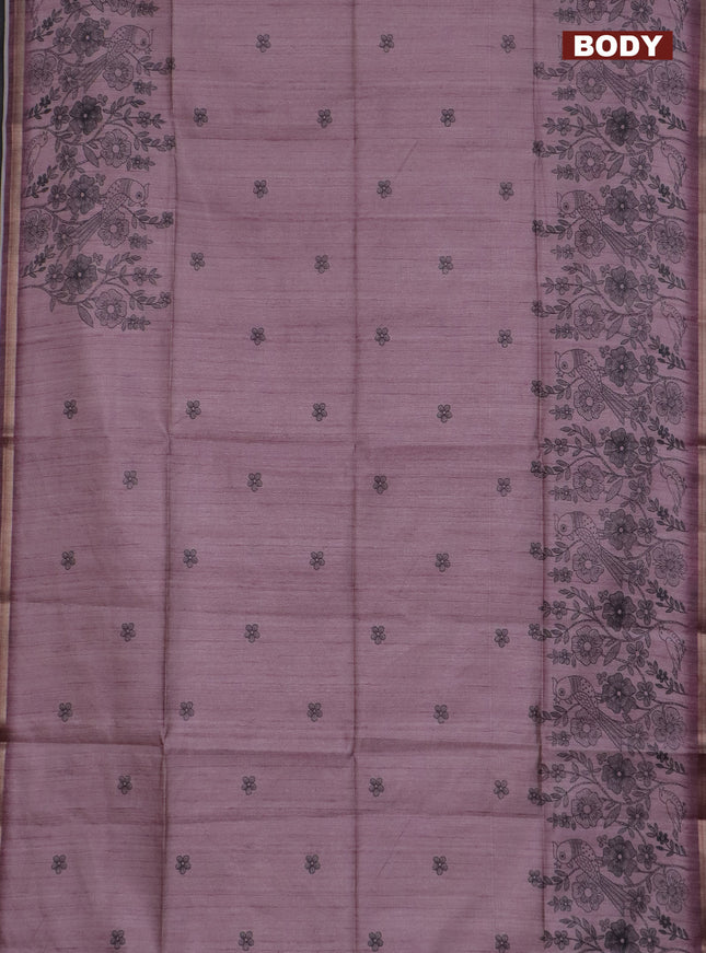 Semi tussar saree pastel pink with allover floral butta prints and long printed border