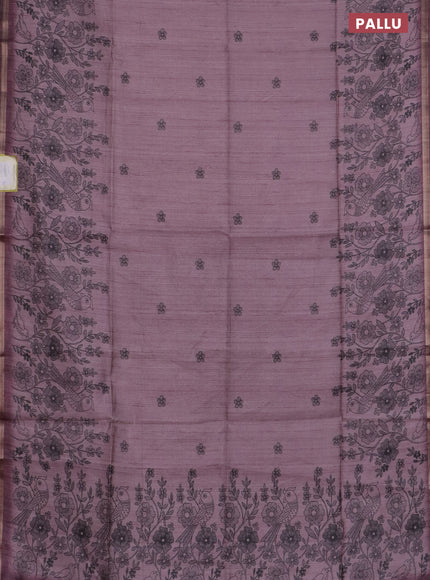 Semi tussar saree pastel pink with allover floral butta prints and long printed border