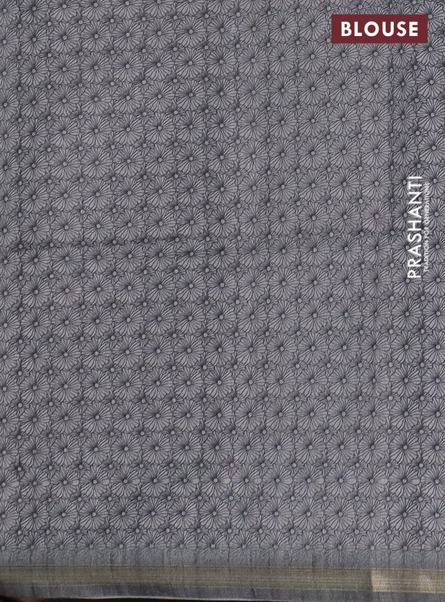 Semi tussar saree grey with allover floral butta prints and long printed border
