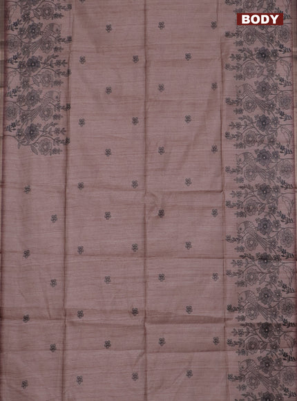 Semi tussar saree pastel brown with allover floral butta prints and long printed border