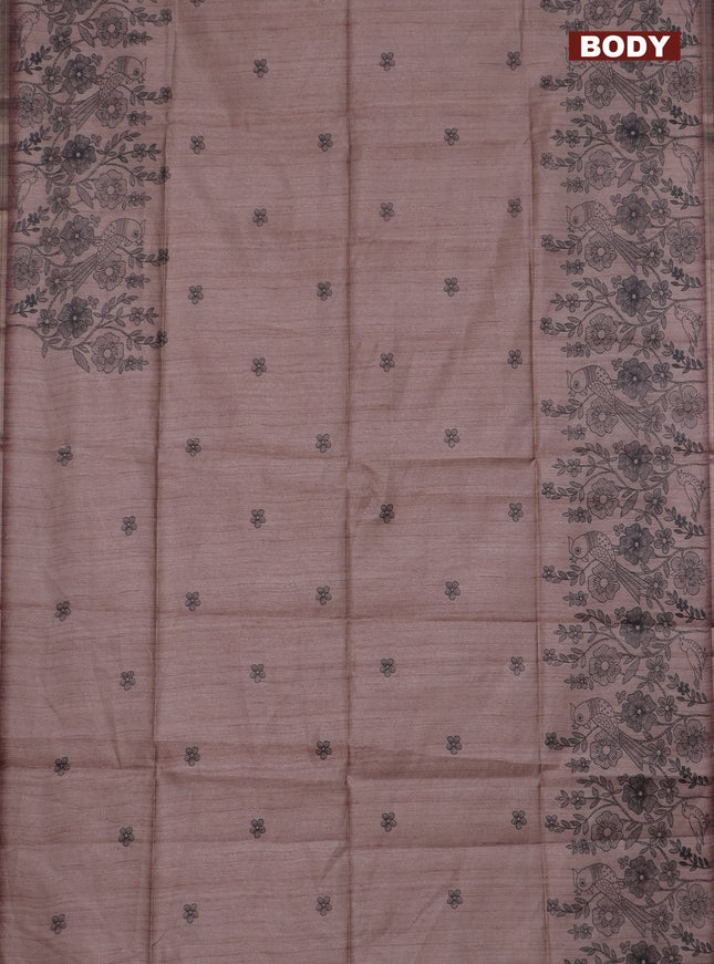 Semi tussar saree pastel brown with allover floral butta prints and long printed border