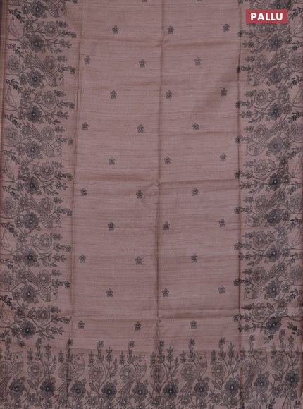 Semi tussar saree pastel brown with allover floral butta prints and long printed border