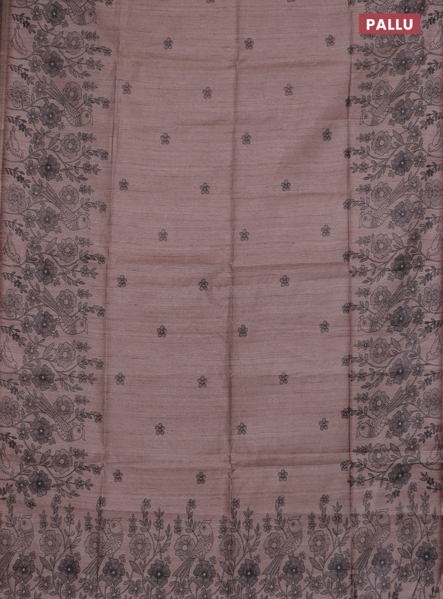 Semi tussar saree pastel brown with allover floral butta prints and long printed border