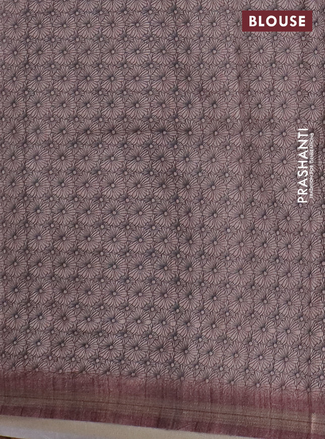 Semi tussar saree pastel brown with allover floral butta prints and long printed border