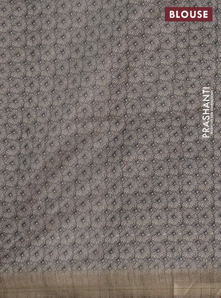 Semi tussar saree beige with allover floral butta prints and long printed border