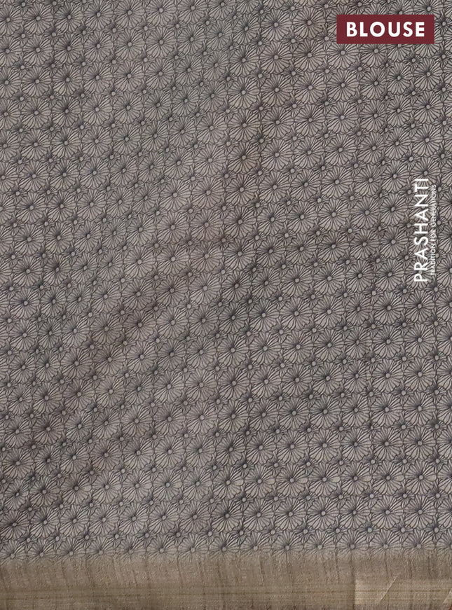 Semi tussar saree beige with allover floral butta prints and long printed border