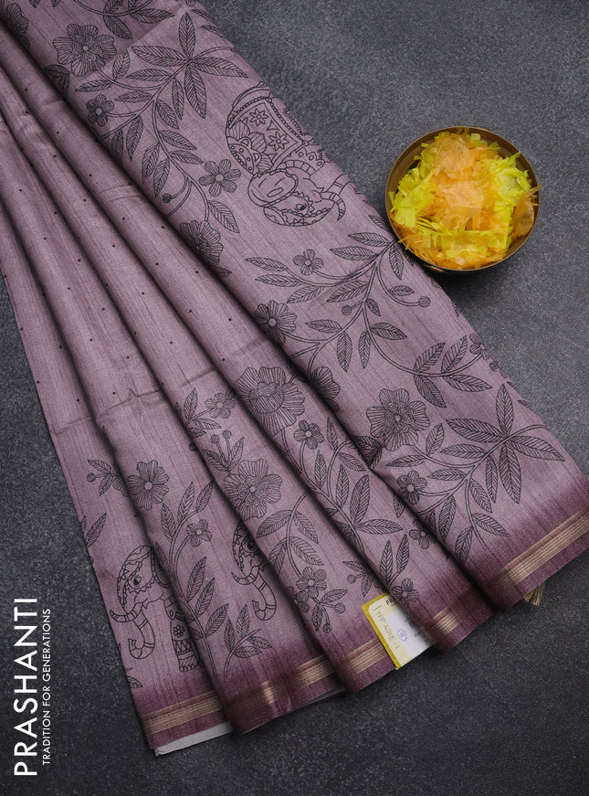 Semi tussar saree pastel pink shade with allover butta prints and long printed border