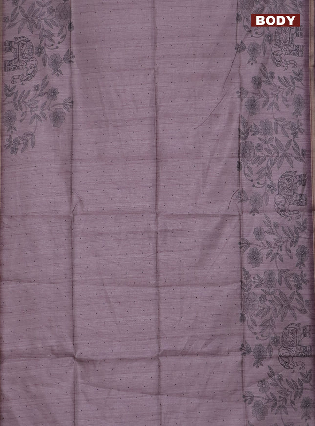Semi tussar saree pastel pink shade with allover butta prints and long printed border