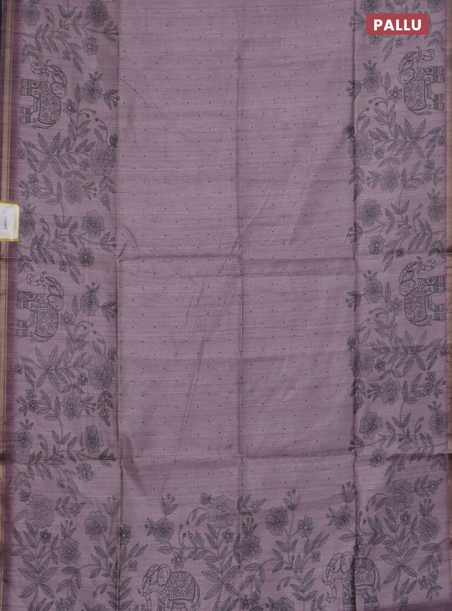 Semi tussar saree pastel pink shade with allover butta prints and long printed border