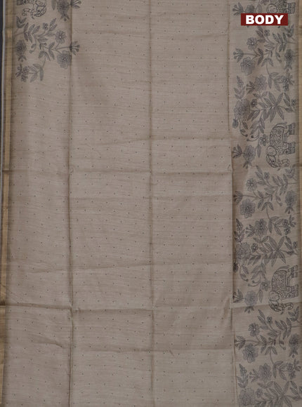 Semi tussar saree beige with allover butta prints and long printed border