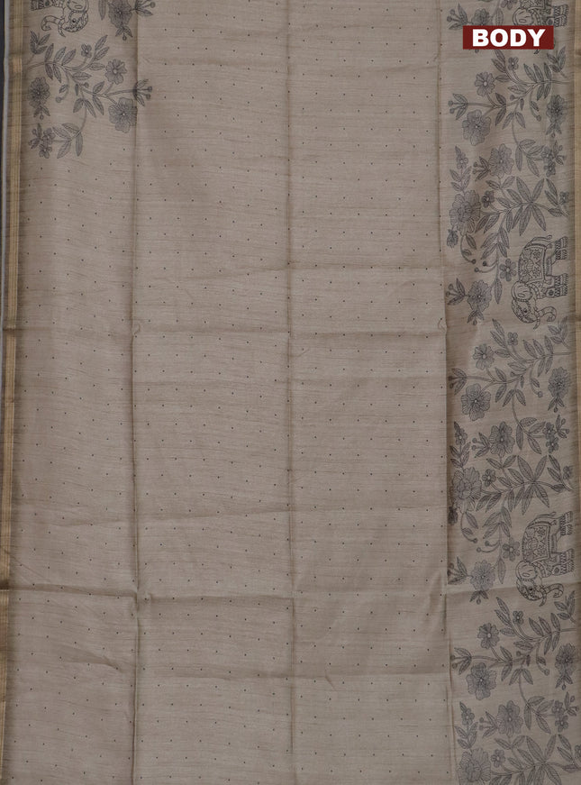 Semi tussar saree beige with allover butta prints and long printed border