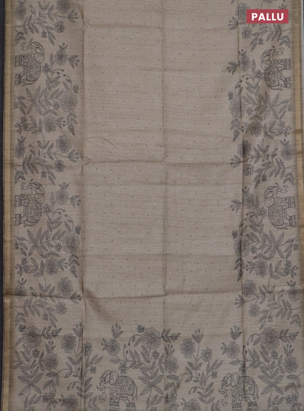 Semi tussar saree beige with allover butta prints and long printed border