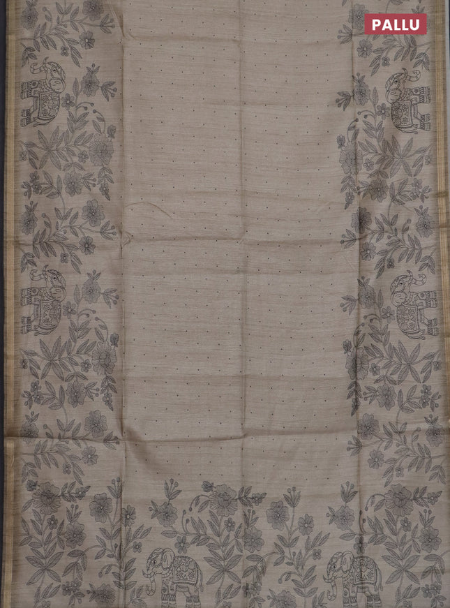 Semi tussar saree beige with allover butta prints and long printed border