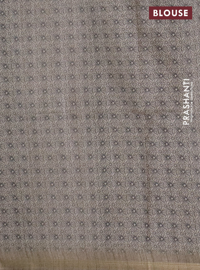 Semi tussar saree beige with allover butta prints and long printed border