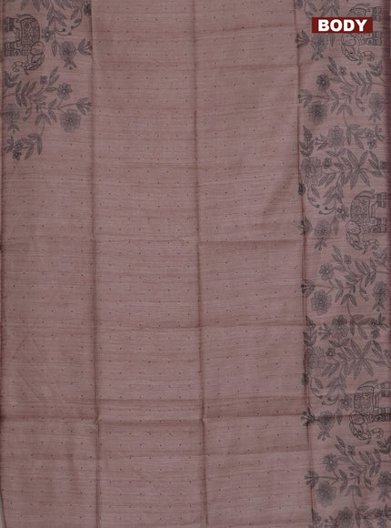 Semi tussar saree pastel brown with allover butta prints and long printed border