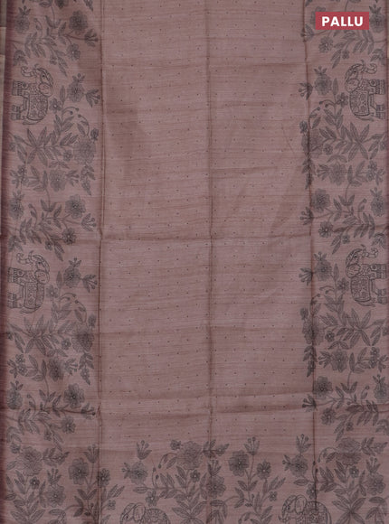 Semi tussar saree pastel brown with allover butta prints and long printed border
