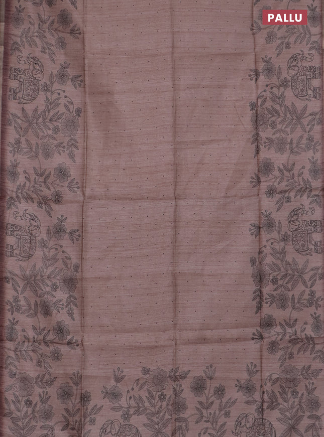 Semi tussar saree pastel brown with allover butta prints and long printed border