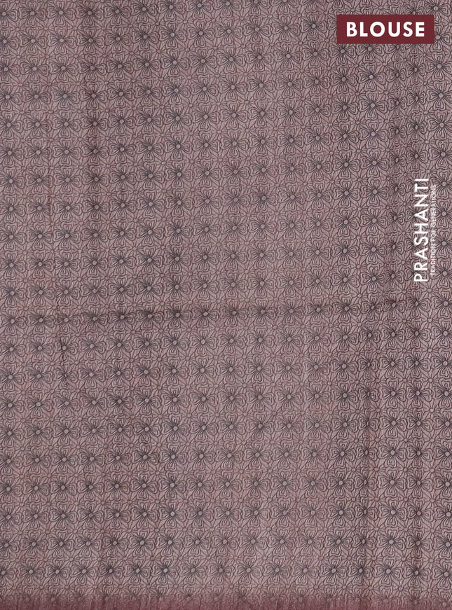 Semi tussar saree pastel brown with allover butta prints and long printed border