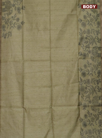 Semi tussar saree pastel green with allover butta prints and long printed border