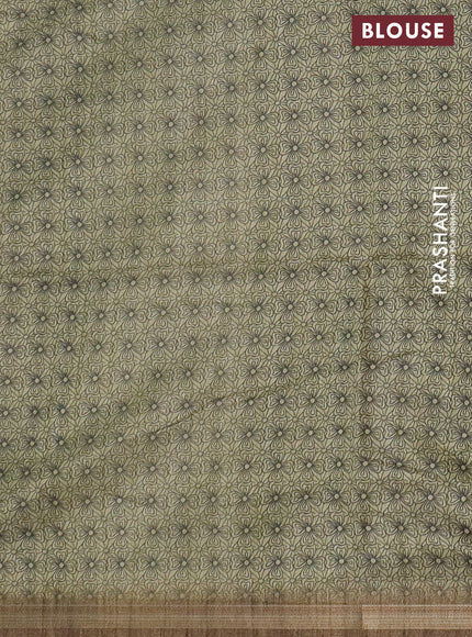 Semi tussar saree pastel green with allover butta prints and long printed border